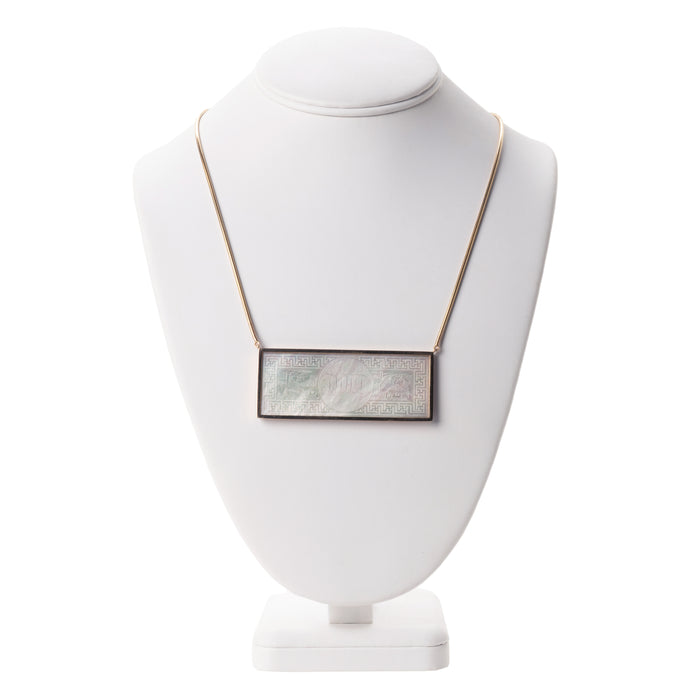 Chinese carved Mother of Pearl gaming chip necklace