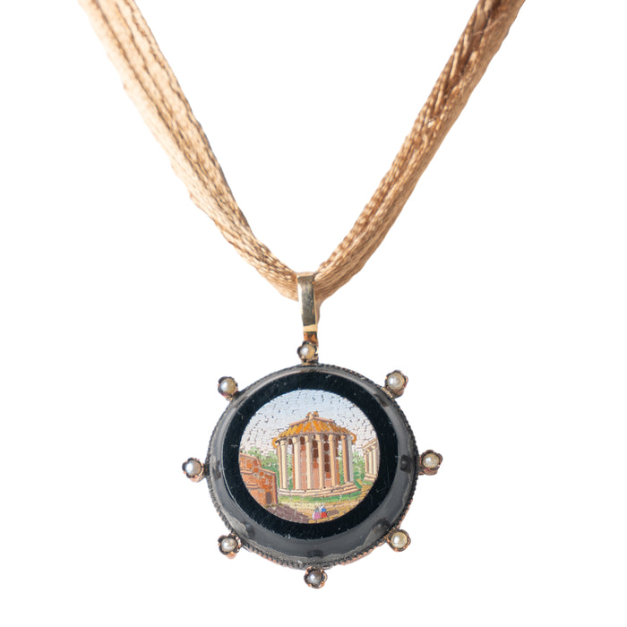 Circular micro mosaic pendant necklace of the Temple of Vesta (c. 1830-40)