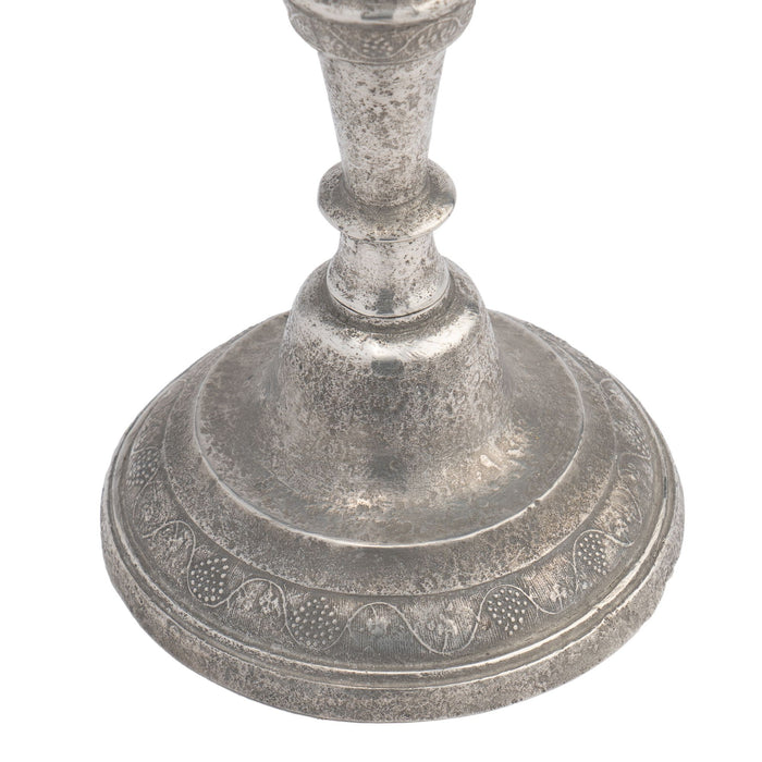 French cast pewter candlestick with grape vine motif (c. 1770)