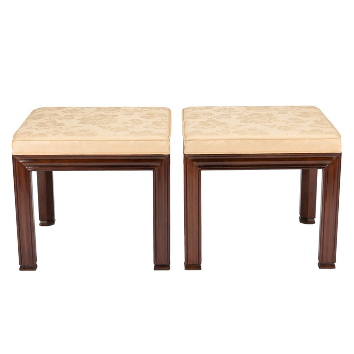 Pair of upholstered square stools in the Chinese taste (1950's)