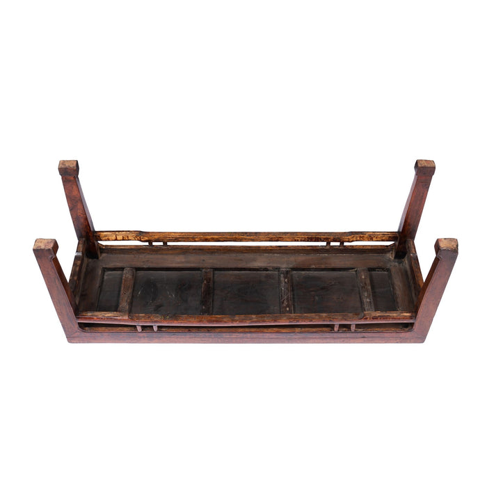 Chinese stained walnut hardwood bench with frame and panel top (1800-50)