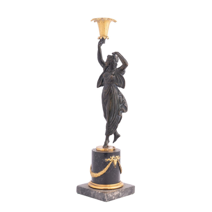 French Empire parcel gilt bronze figural candlestick (c. 1800-10)