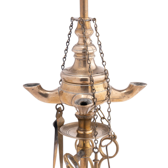Italian cast brass four burner Lucerne oil lamp (c. 1810)