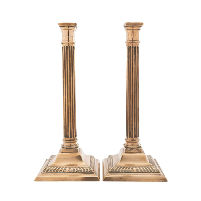 Pair of English cast brass columnar candlesticks (c. 1790)