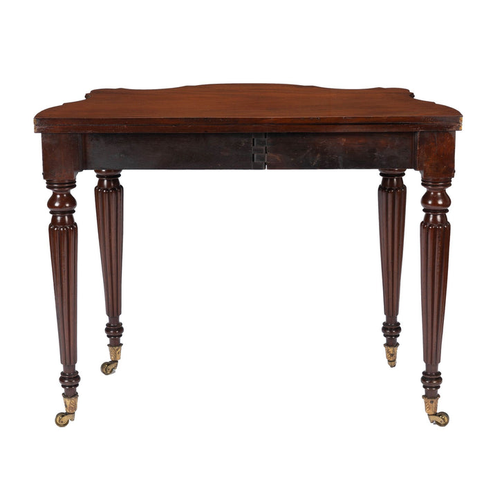 Samuel Field MacIntire (attributed) mahogany flip top game table on turned & reeded legs (1810-15)