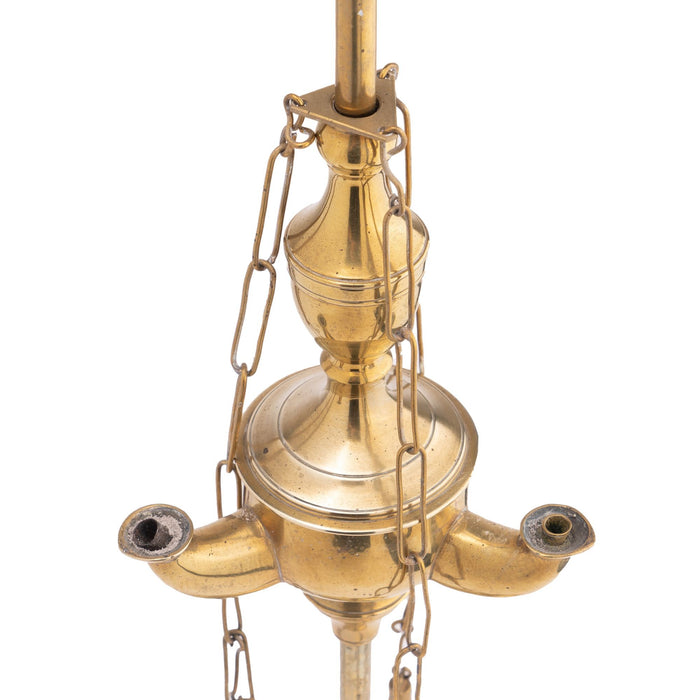 Italian 3 spout brass Lucerne oil lamp with wick implements (1790)
