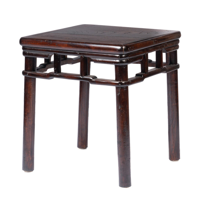 Pair of Chinese Elm stools with hump back rail (c. 1780-1820)