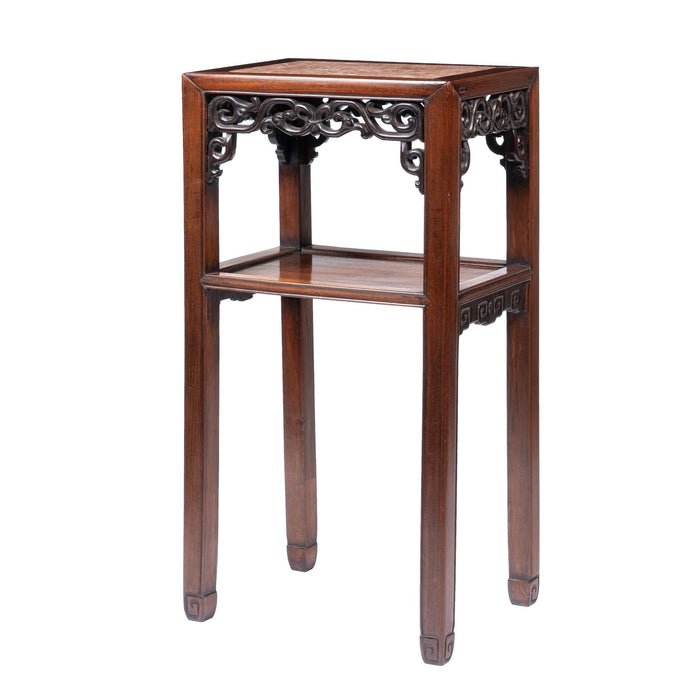 Pair of Chinese rosewood tea tables with marble tops (1850-1900)