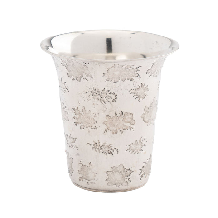 French floral die stamped silver spill vase (c. 1870)