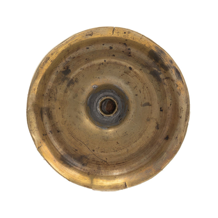 English canon barrel brass candlestick on domed base (c. 1720-40)