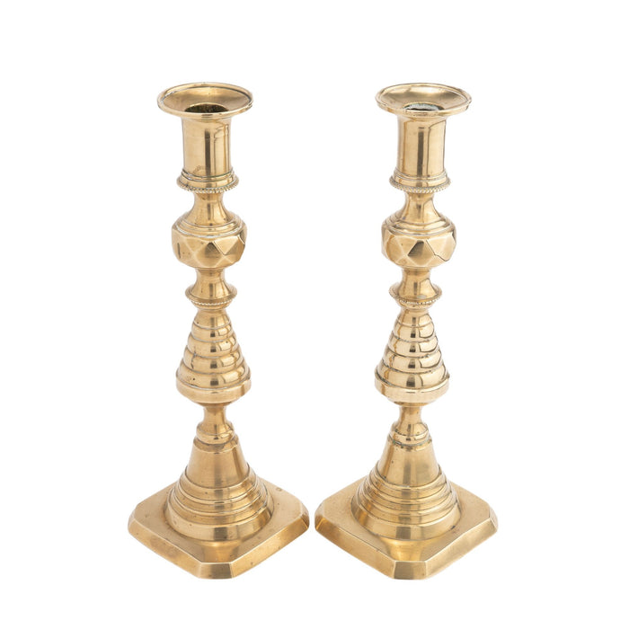 Pair of English cast brass beehive candlesticks (1830)