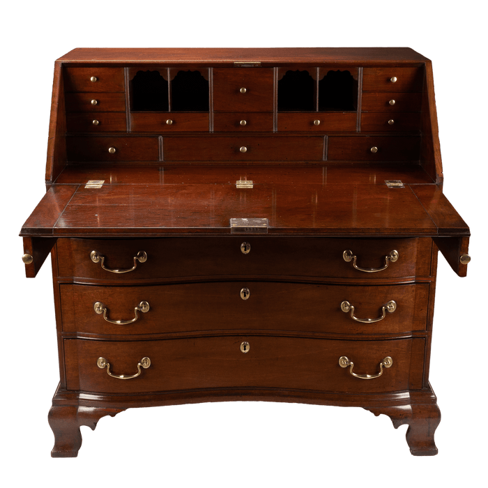 American Chippendale Swietenia Mahogany oxbow slant front desk (1780-1800)