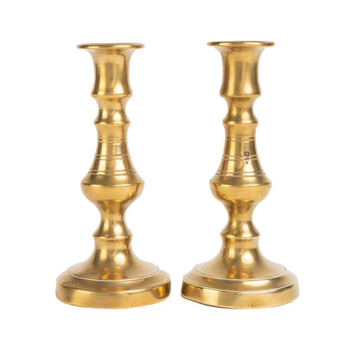 Pair of miniature Georgian cast brass taper sticks (1820)