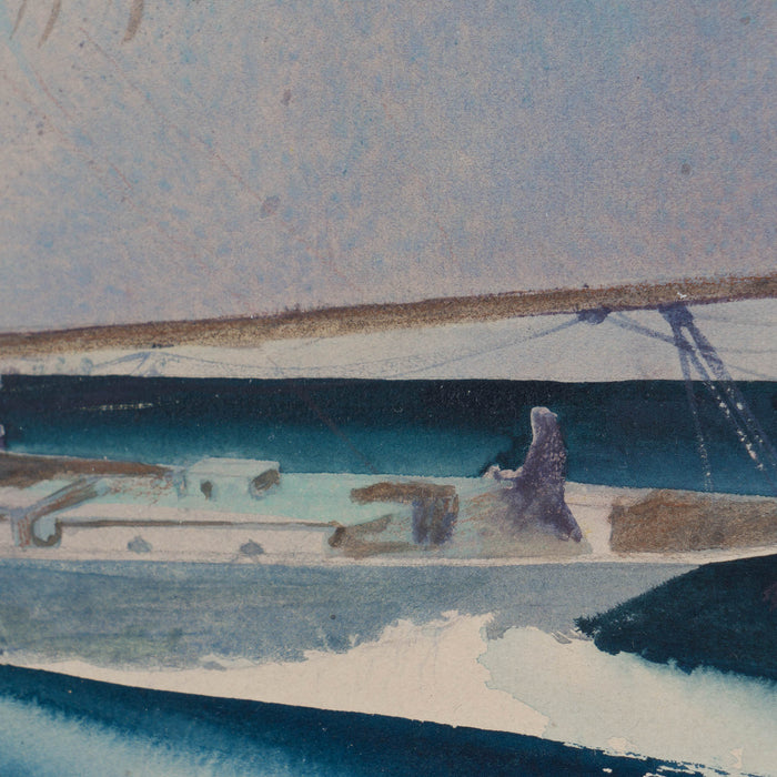 Watercolor of a racing yacht under full sail by Sandor Bernathy (c. 1930)