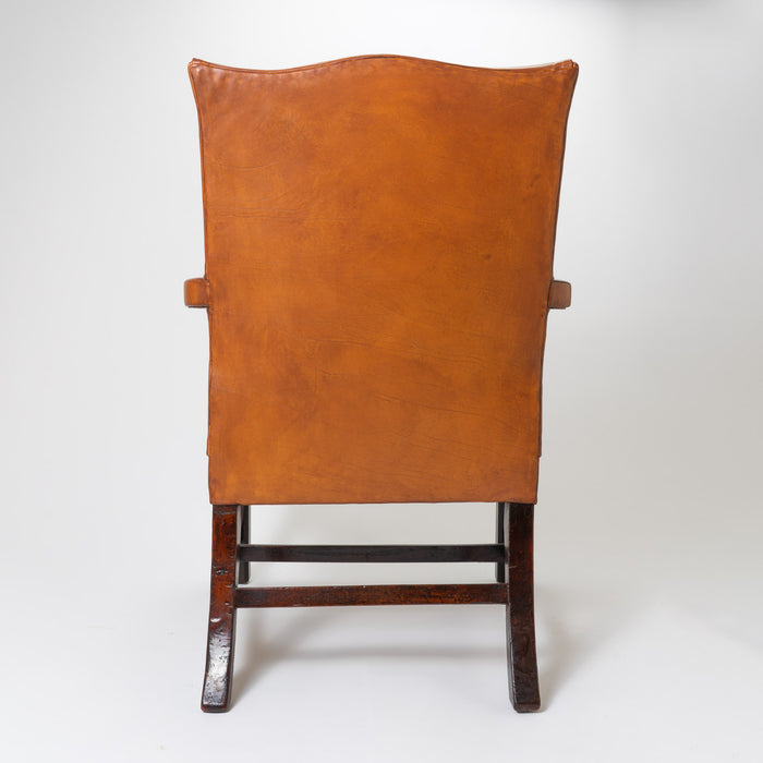 English Georgian mahogany upholstered leather lolling chair (c. 1770)