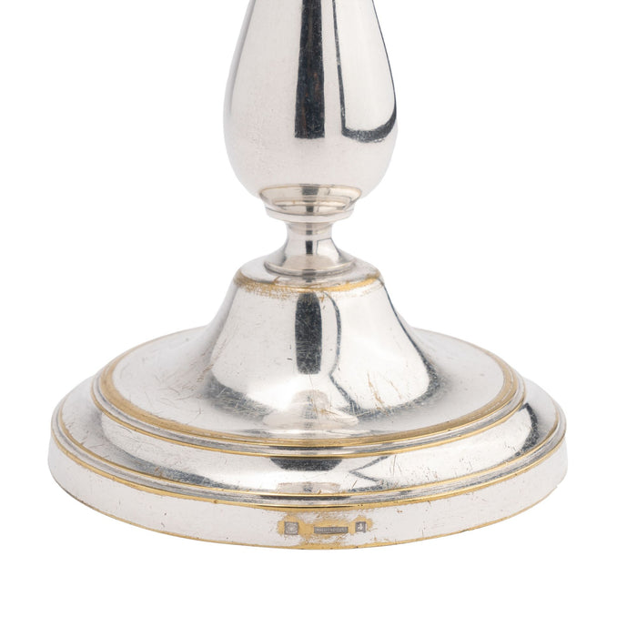 Charles X silvered brass baluster form candlestick by Christofle (c. 1830)