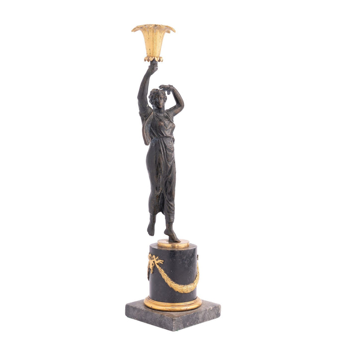 French Empire parcel gilt bronze figural candlestick (c. 1800-10)