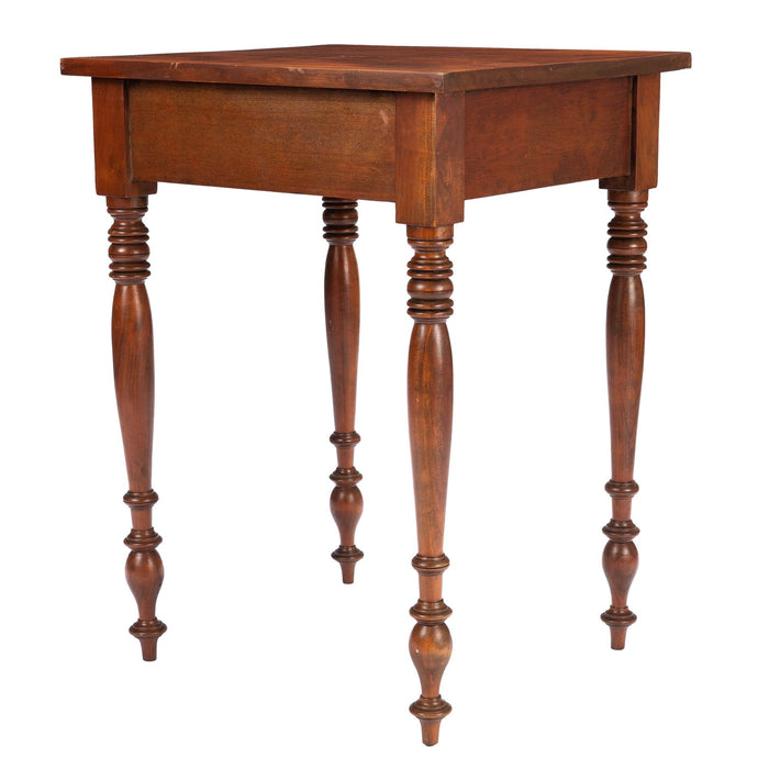 American Sheraton curly cherry wood one drawer stand (c. 1820)