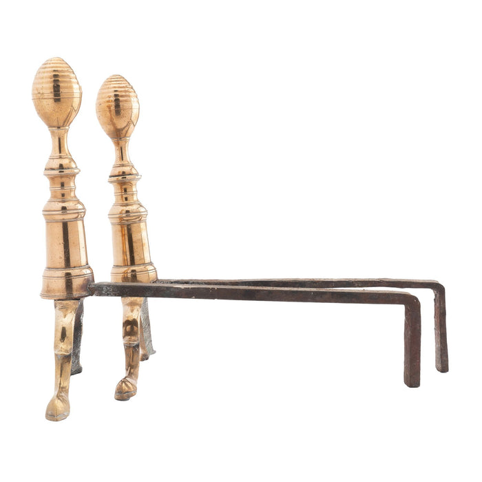 Pair of American cast brass lemon top andirons (1790)