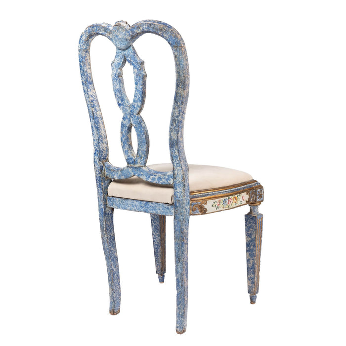 Italian Baroque "Queen Anne" slip seat side chair in original painted decoration (1700's)