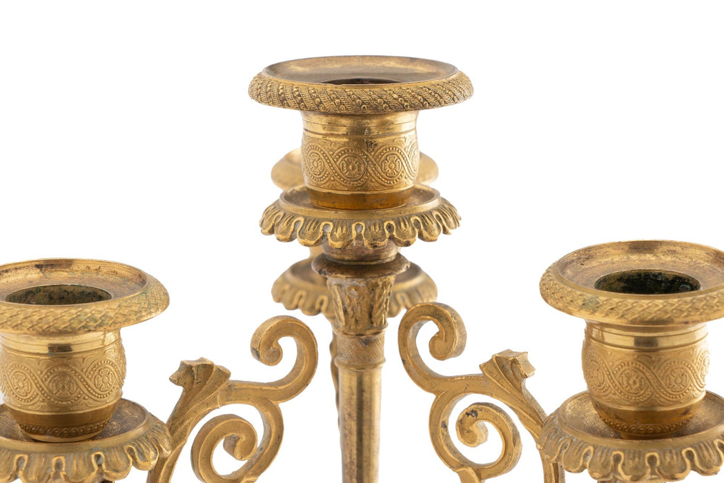 French gilt bronze & opaline glass candelabra (c. 1815)