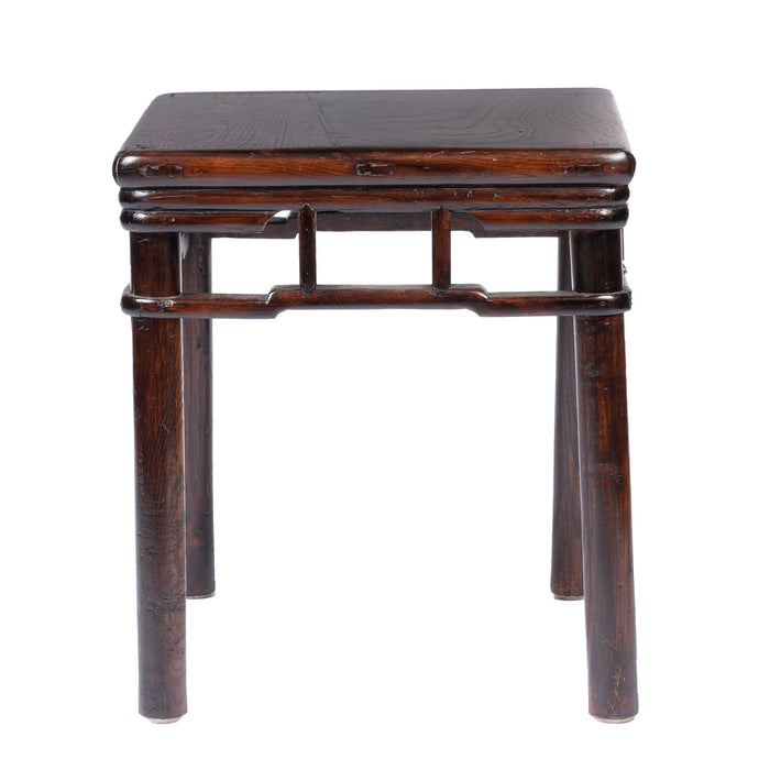 Pair of Chinese Elm stools with hump back rail (c. 1780-1820)