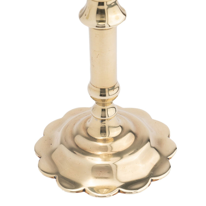 English Georgian cast brass Queen Anne knob shaft candlestick (1760)