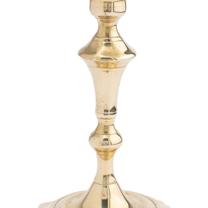 Cast brass Queen Anne scollop base candlestick (c. 1760)