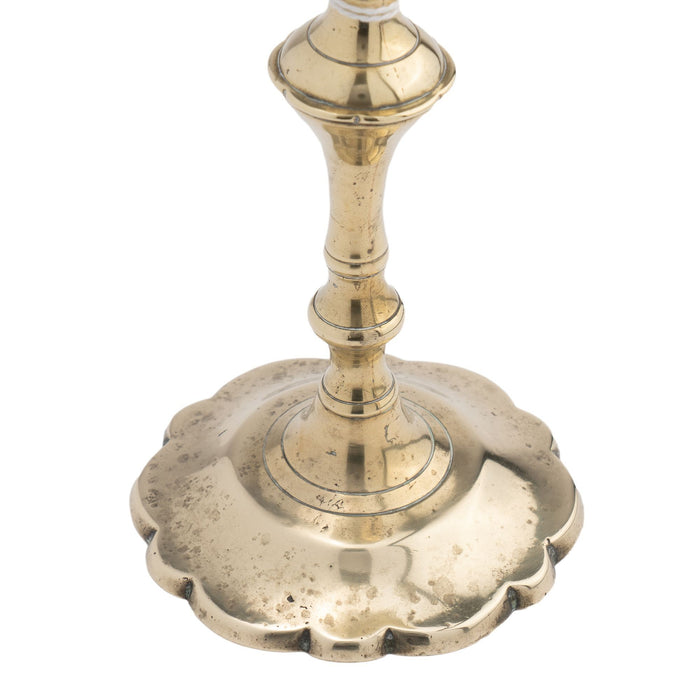 Cast brass Queen Anne petal base candlestick (1760)