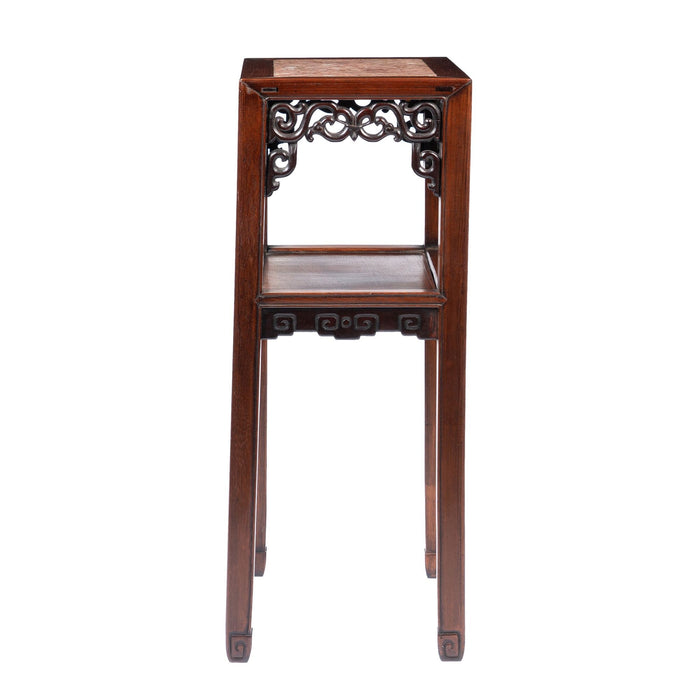 Pair of Chinese rosewood tea tables with marble tops (1850-1900)