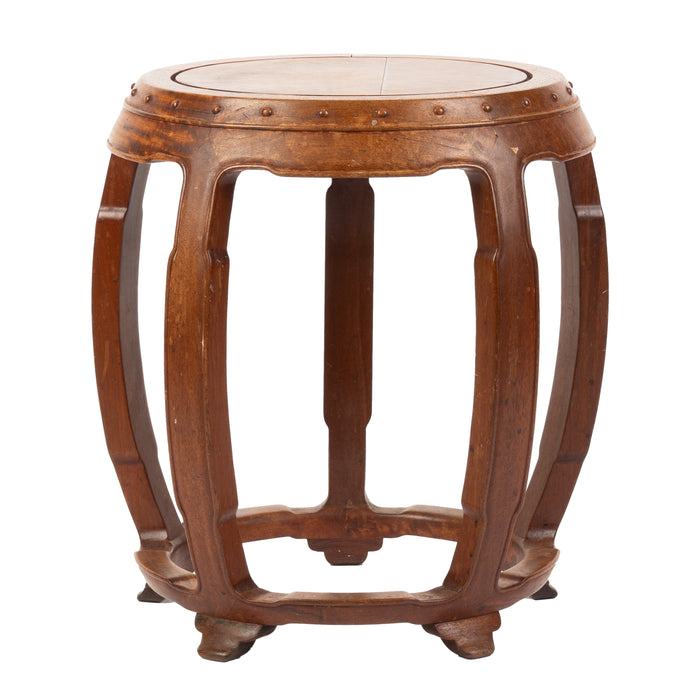 Chinese rosewood barrel shaped garden seat with a burl rosewood top (1912-1949)