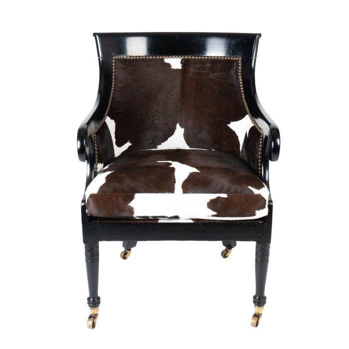 William IV ebonized mahogany framed gondola arm chair in calfskin (1825)
