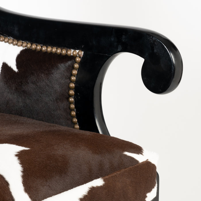 William IV ebonized mahogany framed gondola arm chair in calfskin (1825)