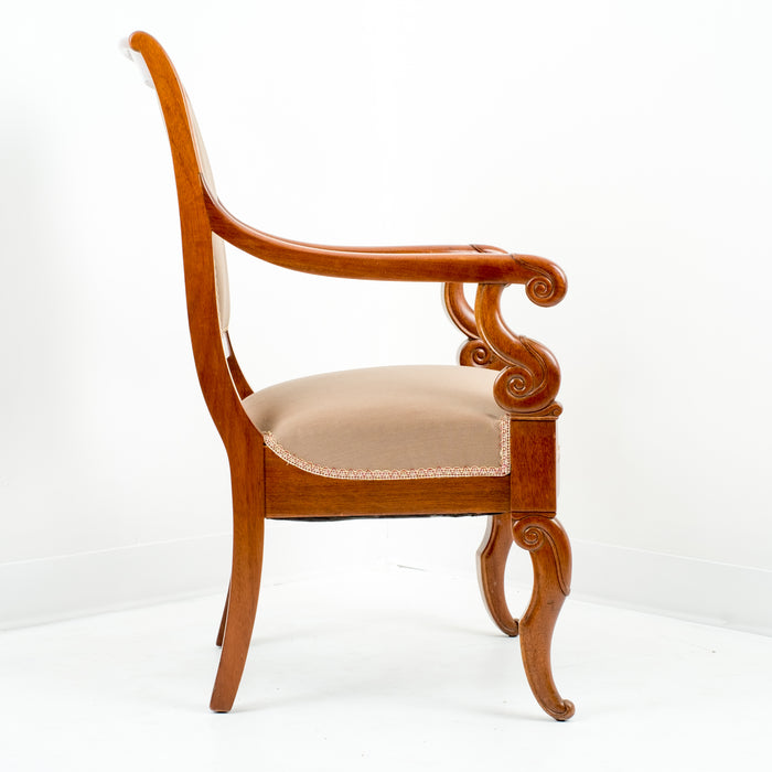 Pair of French Restoration mahogany fauteuils (c. 1820)