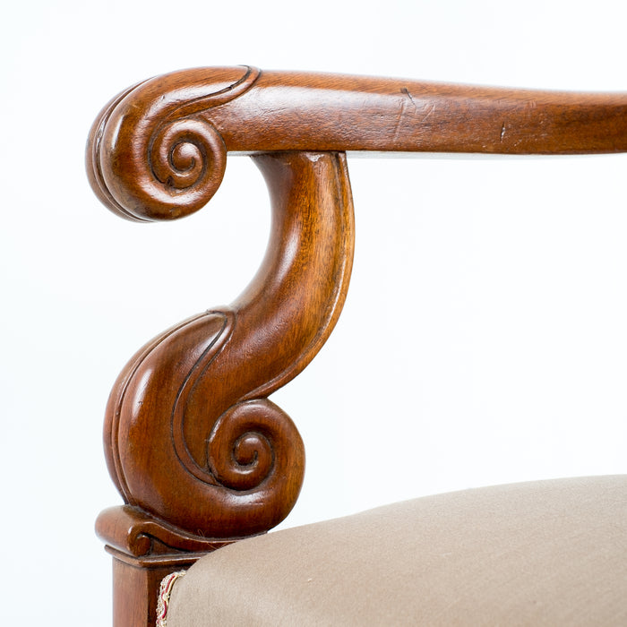 Pair of French Restoration mahogany fauteuils (c. 1820)