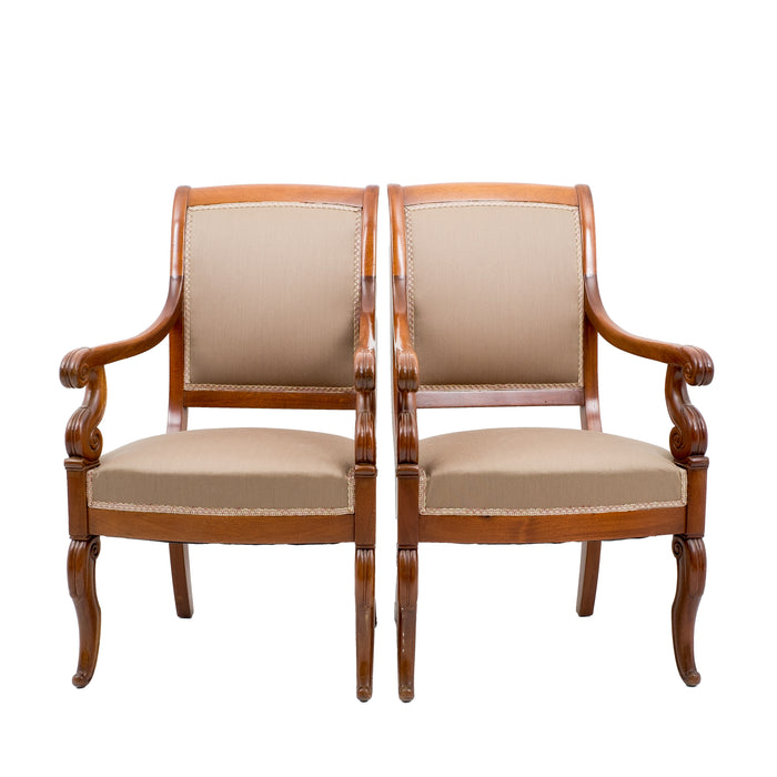 Pair of French Restoration mahogany fauteuils (c. 1820)