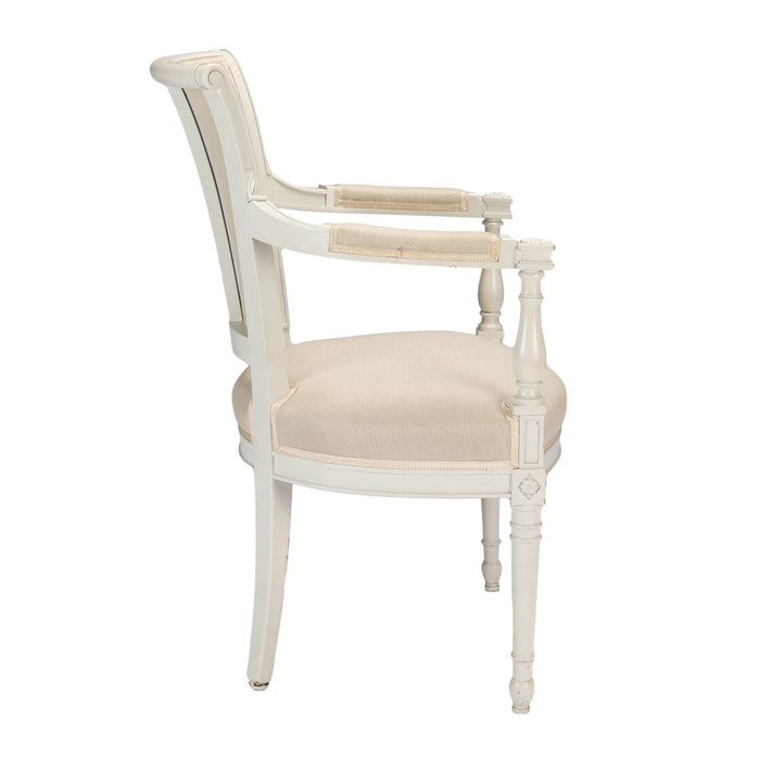 French Academic Revival Louis XVI style painted & upholstered armchair (1910-30)