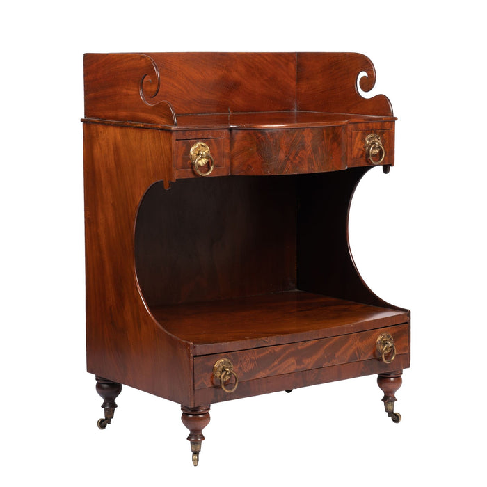 American mahogany demilune dressing stand on brass castors (1830)