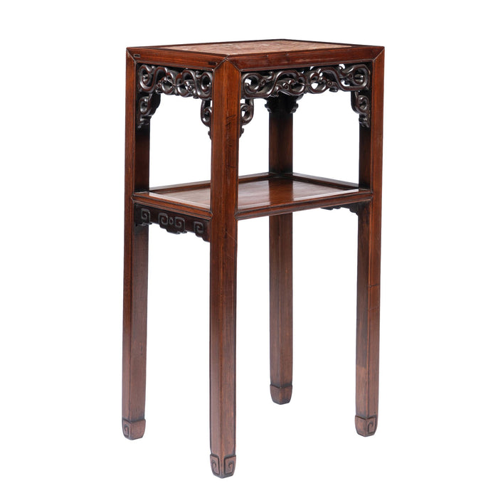 Pair of Chinese rosewood tea tables with marble tops (1850-1900)