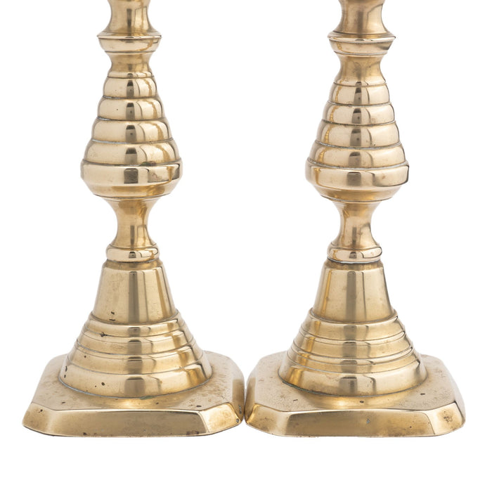 Pair of English cast brass beehive candlesticks (1830)