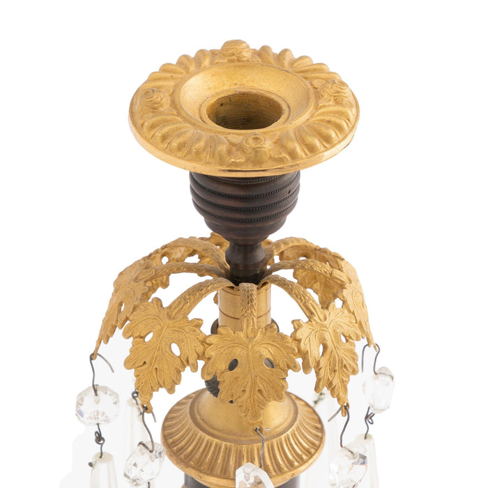 English Regency candlesticks with crystal lusters (1800)