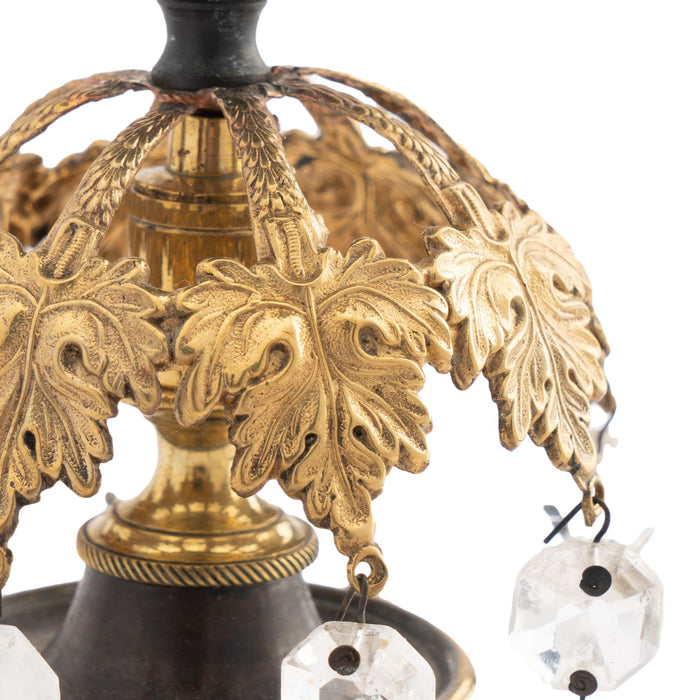 English Regency candlesticks with luster ring & cut glass lusters (1800)