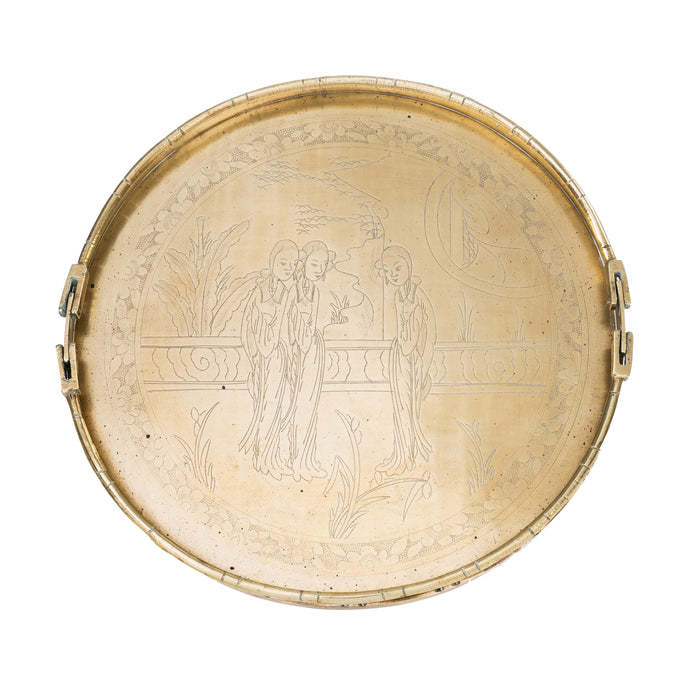 China trade brass cast and engraved tray (1890)