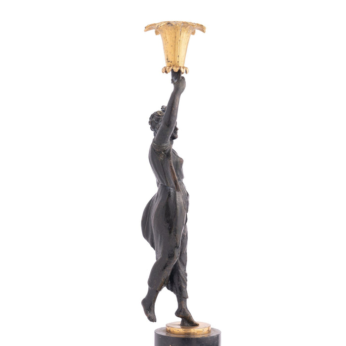 French Empire parcel gilt bronze figural candlestick (c. 1800-10)