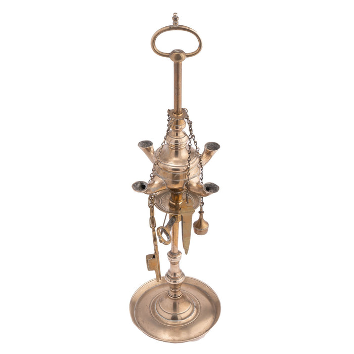 Italian cast brass four burner Lucerne oil lamp (c. 1810)