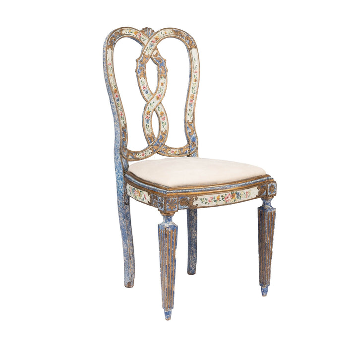 Italian Baroque "Queen Anne" slip seat side chair in original painted decoration (1700's)