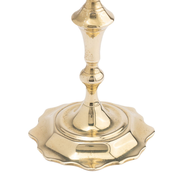 Cast brass Queen Anne scollop base candlestick (c. 1760)