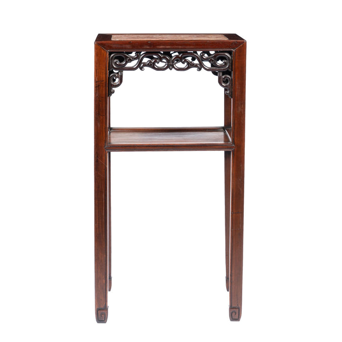 Pair of Chinese rosewood tea tables with marble tops (1850-1900)