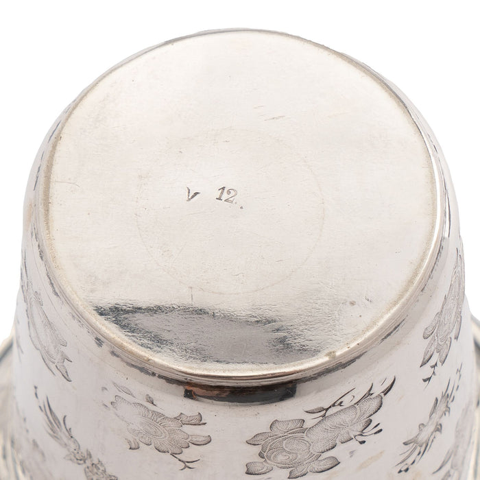 French floral die stamped silver spill vase (1870)