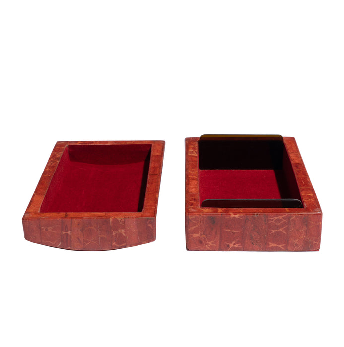 Coral red domed covered box lined in velvet